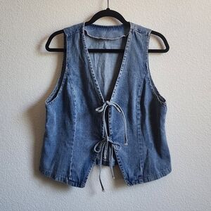 SHEIN Blue Denim Tie-Front Denim Vest